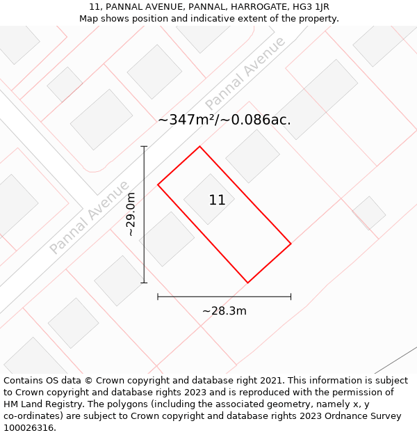 11, PANNAL AVENUE, PANNAL, HARROGATE, HG3 1JR: Plot and title map