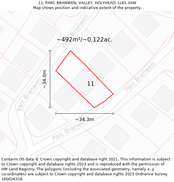 11, PARC BRANWEN, VALLEY, HOLYHEAD, LL65 3AW: Plot and title map