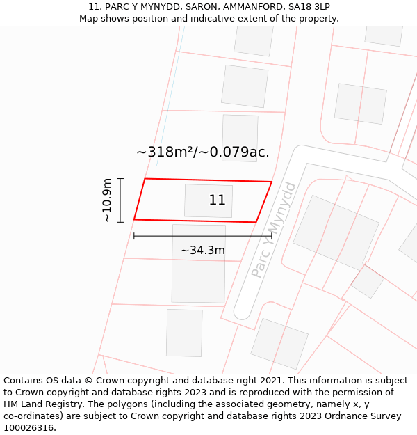 11, PARC Y MYNYDD, SARON, AMMANFORD, SA18 3LP: Plot and title map