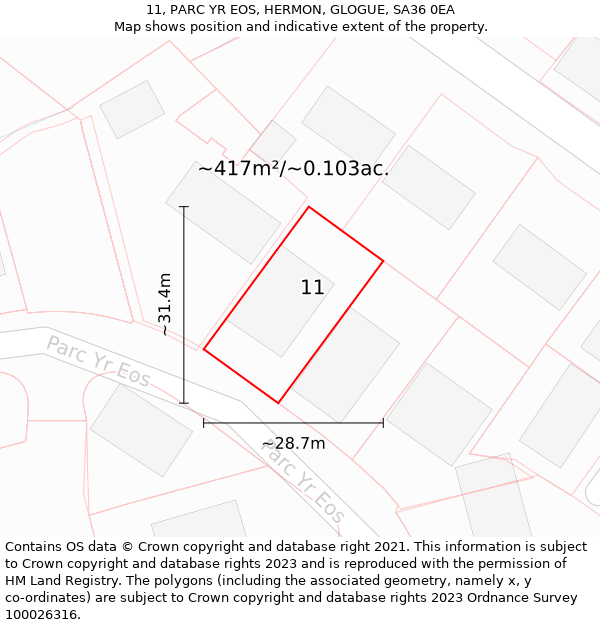 11, PARC YR EOS, HERMON, GLOGUE, SA36 0EA: Plot and title map