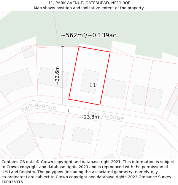 11, PARK AVENUE, GATESHEAD, NE11 9QE: Plot and title map