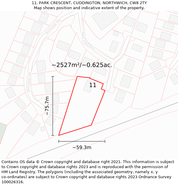 11, PARK CRESCENT, CUDDINGTON, NORTHWICH, CW8 2TY: Plot and title map