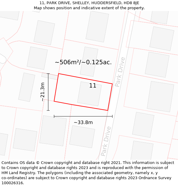 11, PARK DRIVE, SHELLEY, HUDDERSFIELD, HD8 8JE: Plot and title map