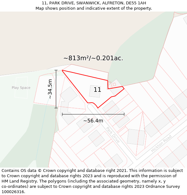 11, PARK DRIVE, SWANWICK, ALFRETON, DE55 1AH: Plot and title map