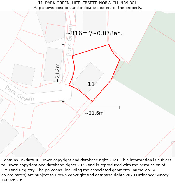 11, PARK GREEN, HETHERSETT, NORWICH, NR9 3GL: Plot and title map