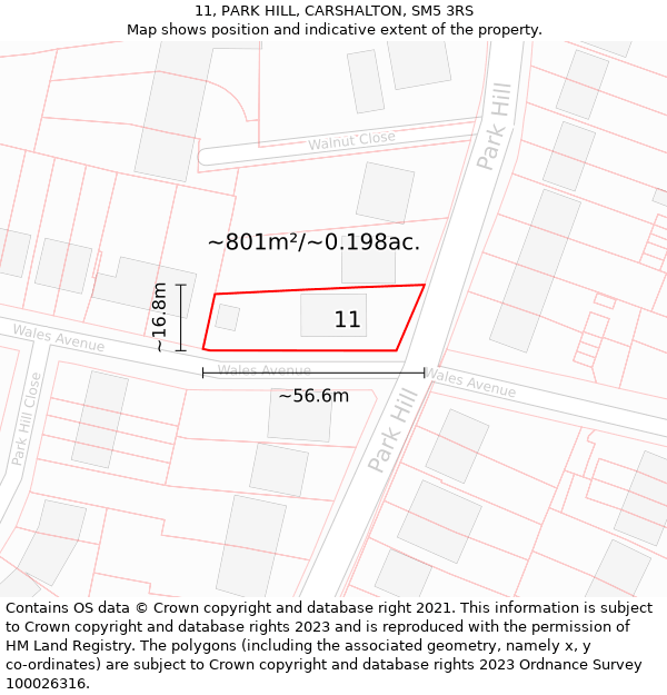 11, PARK HILL, CARSHALTON, SM5 3RS: Plot and title map