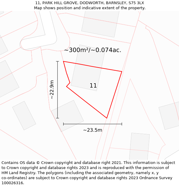 11, PARK HILL GROVE, DODWORTH, BARNSLEY, S75 3LX: Plot and title map