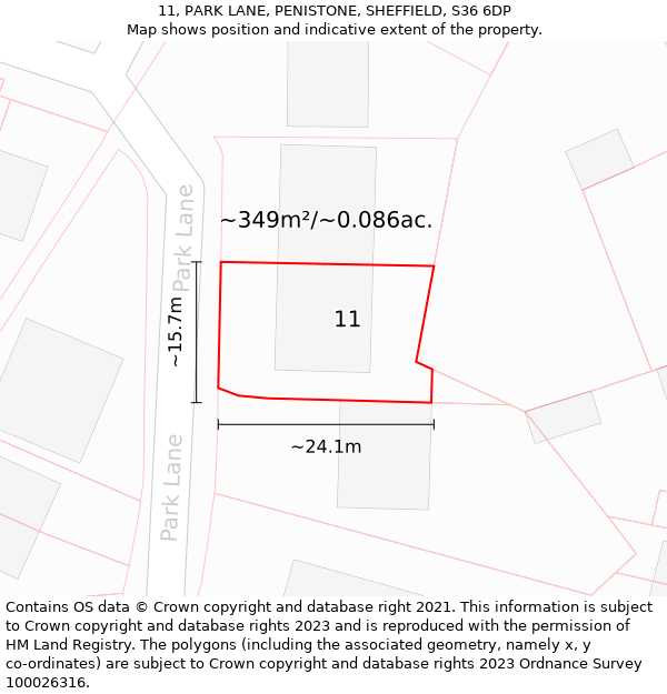 11, PARK LANE, PENISTONE, SHEFFIELD, S36 6DP: Plot and title map