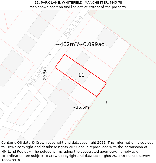 11, PARK LANE, WHITEFIELD, MANCHESTER, M45 7JJ: Plot and title map