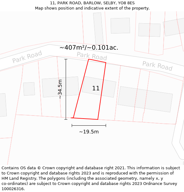 11, PARK ROAD, BARLOW, SELBY, YO8 8ES: Plot and title map