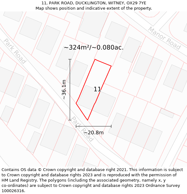 11, PARK ROAD, DUCKLINGTON, WITNEY, OX29 7YE: Plot and title map