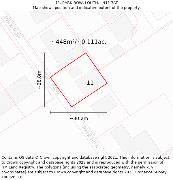 11, PARK ROW, LOUTH, LN11 7AT: Plot and title map