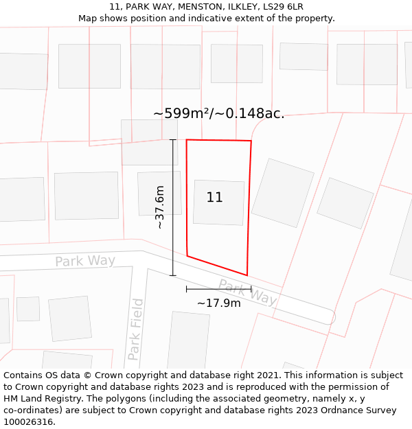 11, PARK WAY, MENSTON, ILKLEY, LS29 6LR: Plot and title map