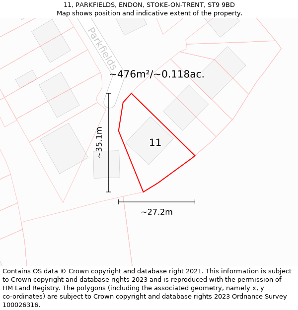 11, PARKFIELDS, ENDON, STOKE-ON-TRENT, ST9 9BD: Plot and title map