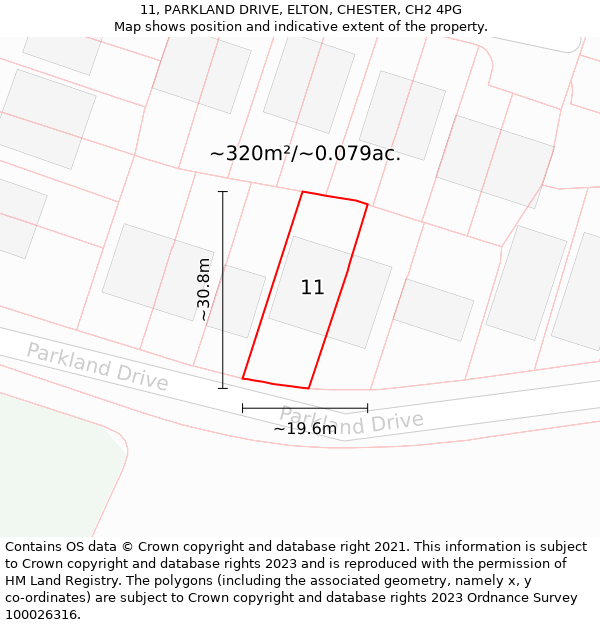 11, PARKLAND DRIVE, ELTON, CHESTER, CH2 4PG: Plot and title map