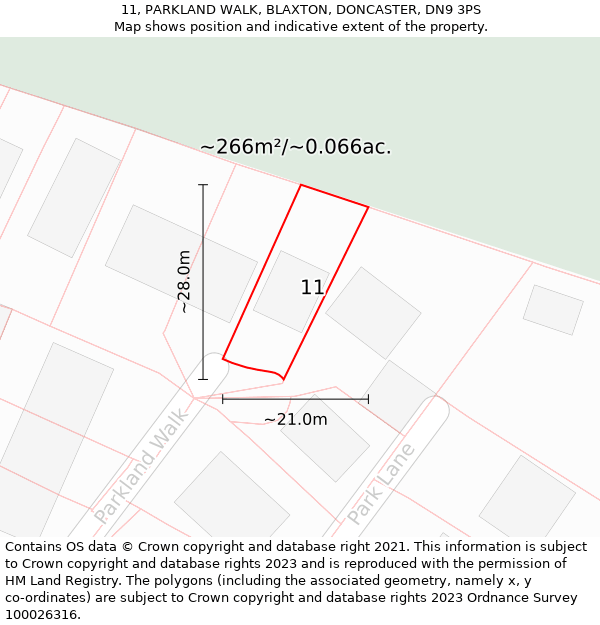 11, PARKLAND WALK, BLAXTON, DONCASTER, DN9 3PS: Plot and title map