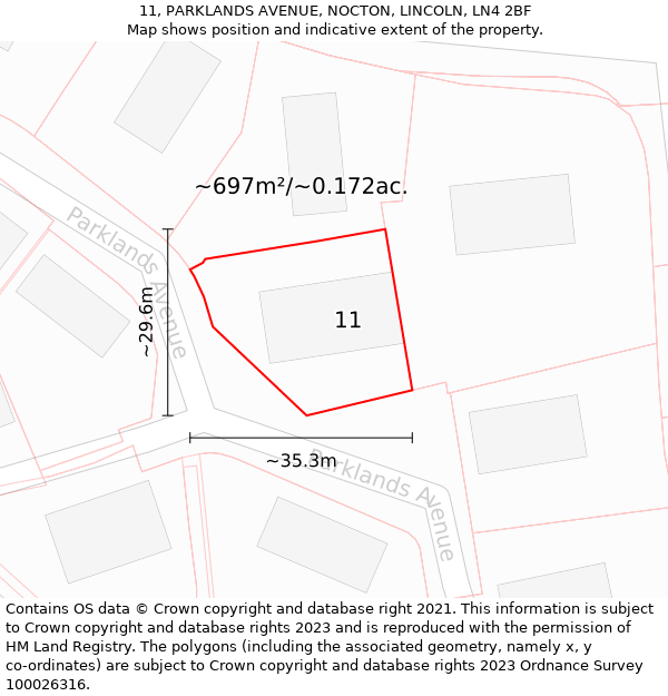 11, PARKLANDS AVENUE, NOCTON, LINCOLN, LN4 2BF: Plot and title map