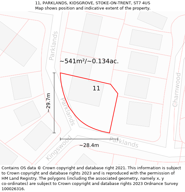 11, PARKLANDS, KIDSGROVE, STOKE-ON-TRENT, ST7 4US: Plot and title map