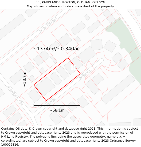 11, PARKLANDS, ROYTON, OLDHAM, OL2 5YN: Plot and title map