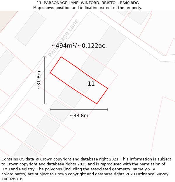 11, PARSONAGE LANE, WINFORD, BRISTOL, BS40 8DG: Plot and title map