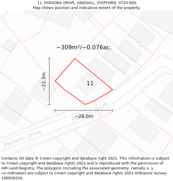 11, PARSONS DRIVE, GNOSALL, STAFFORD, ST20 0QS: Plot and title map