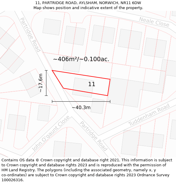 11, PARTRIDGE ROAD, AYLSHAM, NORWICH, NR11 6DW: Plot and title map