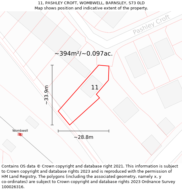 11, PASHLEY CROFT, WOMBWELL, BARNSLEY, S73 0LD: Plot and title map