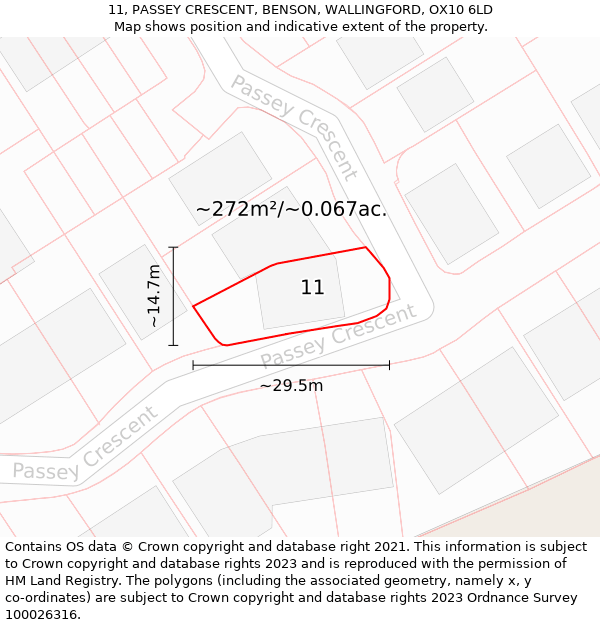 11, PASSEY CRESCENT, BENSON, WALLINGFORD, OX10 6LD: Plot and title map