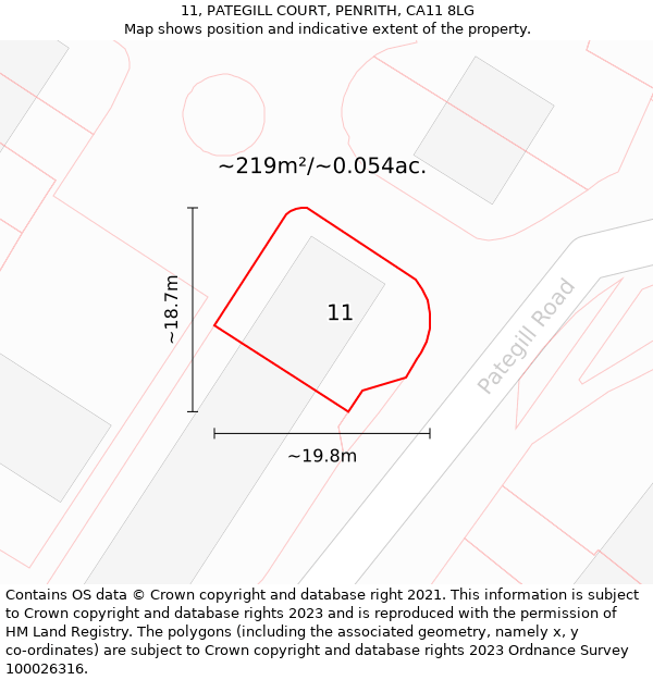 11, PATEGILL COURT, PENRITH, CA11 8LG: Plot and title map