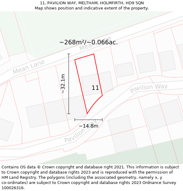 11, PAVILION WAY, MELTHAM, HOLMFIRTH, HD9 5QN: Plot and title map