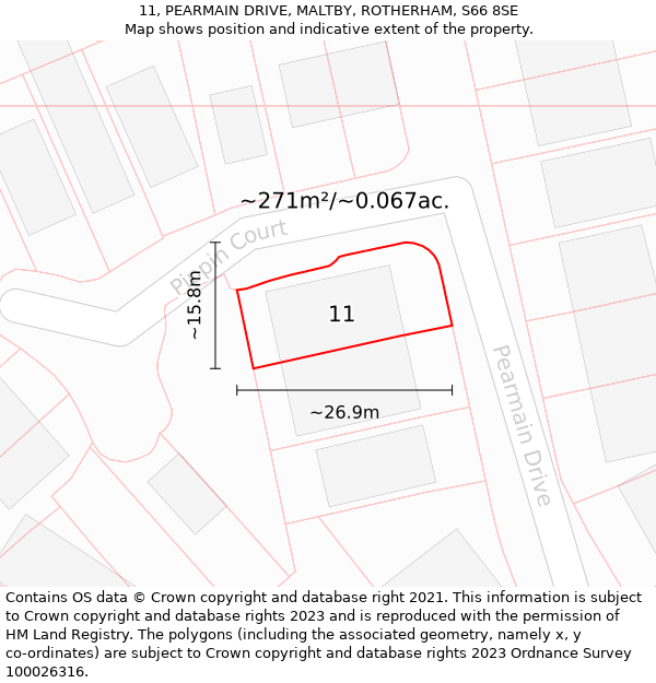 11, PEARMAIN DRIVE, MALTBY, ROTHERHAM, S66 8SE: Plot and title map