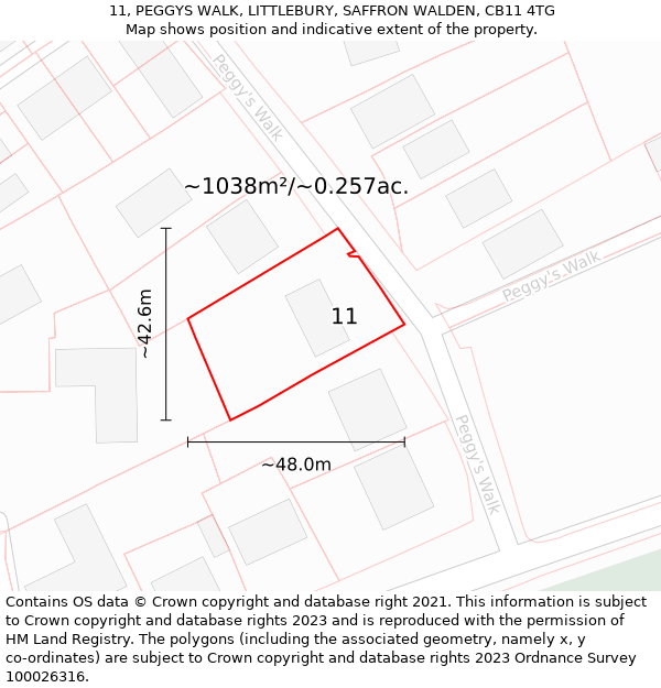 11, PEGGYS WALK, LITTLEBURY, SAFFRON WALDEN, CB11 4TG: Plot and title map