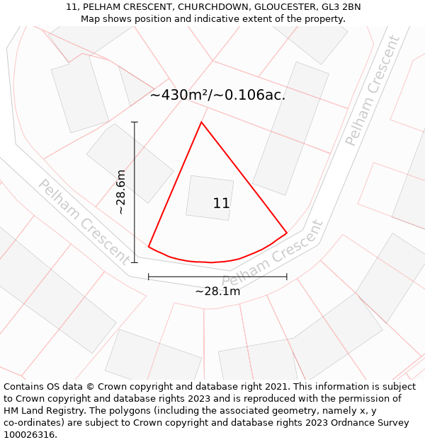 11, PELHAM CRESCENT, CHURCHDOWN, GLOUCESTER, GL3 2BN: Plot and title map