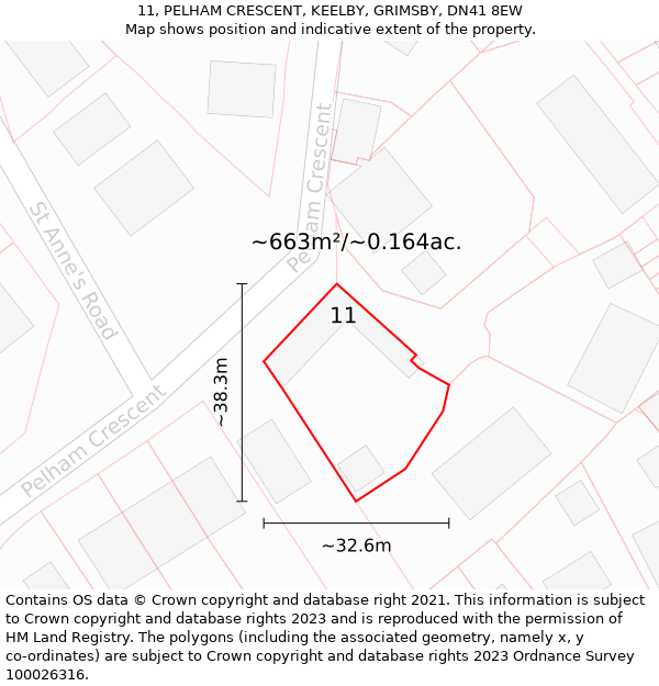 11, PELHAM CRESCENT, KEELBY, GRIMSBY, DN41 8EW: Plot and title map