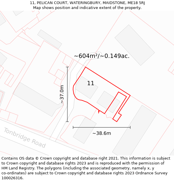 11, PELICAN COURT, WATERINGBURY, MAIDSTONE, ME18 5RJ: Plot and title map