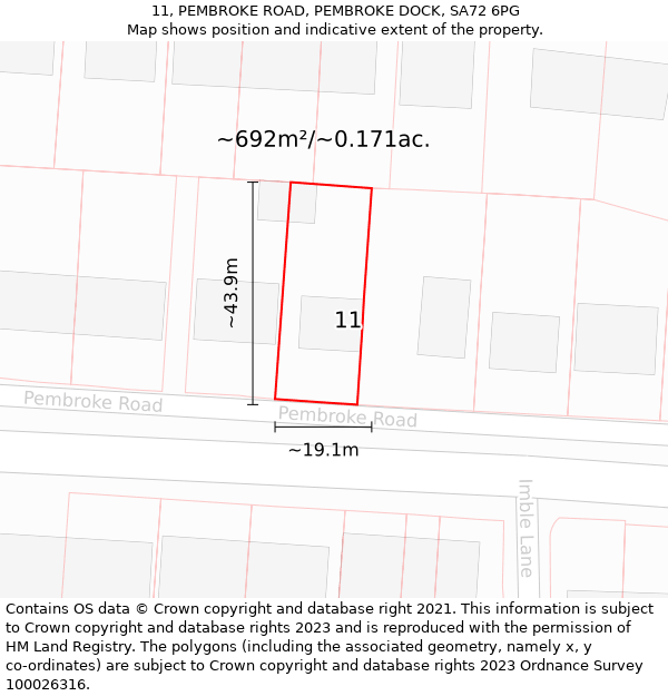 11, PEMBROKE ROAD, PEMBROKE DOCK, SA72 6PG: Plot and title map