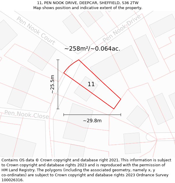 11, PEN NOOK DRIVE, DEEPCAR, SHEFFIELD, S36 2TW: Plot and title map