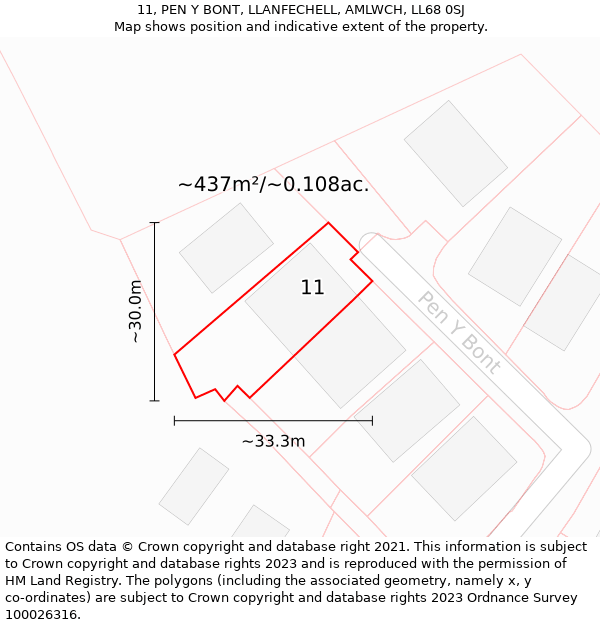 11, PEN Y BONT, LLANFECHELL, AMLWCH, LL68 0SJ: Plot and title map