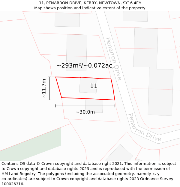 11, PENARRON DRIVE, KERRY, NEWTOWN, SY16 4EA: Plot and title map