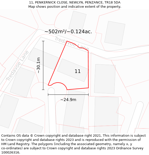 11, PENKERNICK CLOSE, NEWLYN, PENZANCE, TR18 5DA: Plot and title map