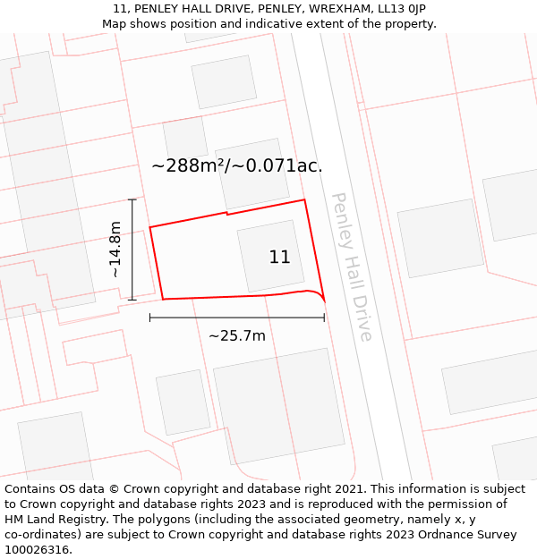 11, PENLEY HALL DRIVE, PENLEY, WREXHAM, LL13 0JP: Plot and title map