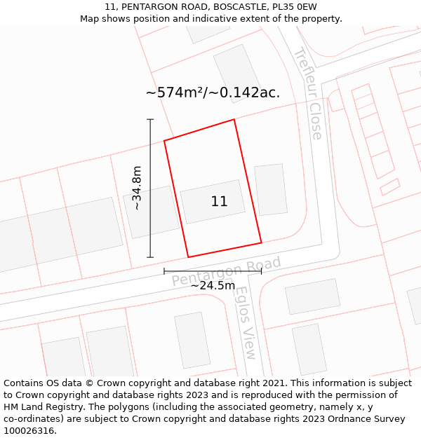 11, PENTARGON ROAD, BOSCASTLE, PL35 0EW: Plot and title map