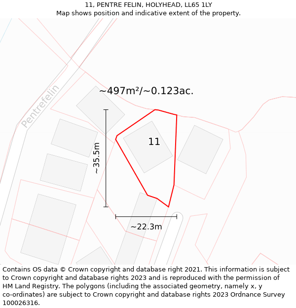 11, PENTRE FELIN, HOLYHEAD, LL65 1LY: Plot and title map