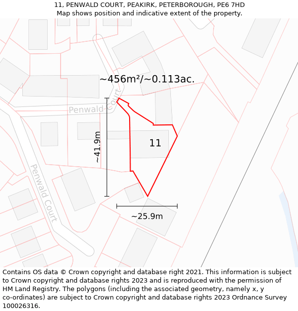 11, PENWALD COURT, PEAKIRK, PETERBOROUGH, PE6 7HD: Plot and title map