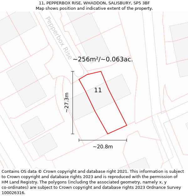 11, PEPPERBOX RISE, WHADDON, SALISBURY, SP5 3BF: Plot and title map