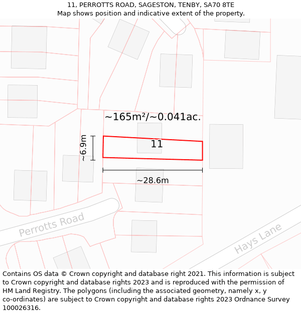 11, PERROTTS ROAD, SAGESTON, TENBY, SA70 8TE: Plot and title map