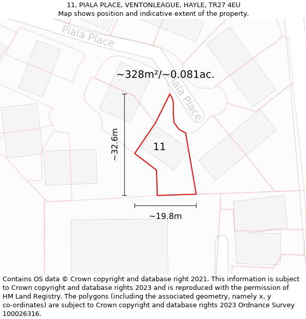 11, PIALA PLACE, VENTONLEAGUE, HAYLE, TR27 4EU: Plot and title map