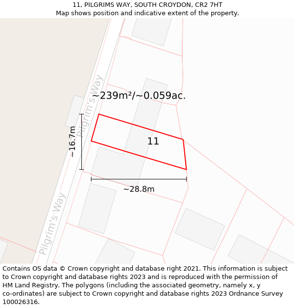 11, PILGRIMS WAY, SOUTH CROYDON, CR2 7HT: Plot and title map