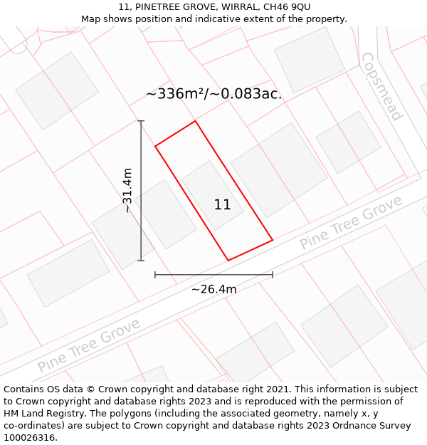 11, PINETREE GROVE, WIRRAL, CH46 9QU: Plot and title map