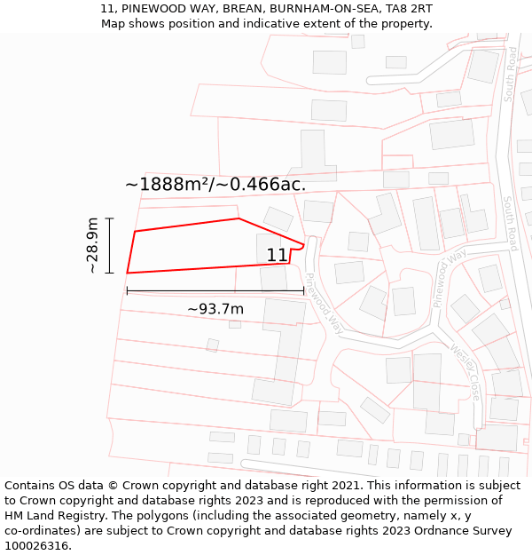 11, PINEWOOD WAY, BREAN, BURNHAM-ON-SEA, TA8 2RT: Plot and title map